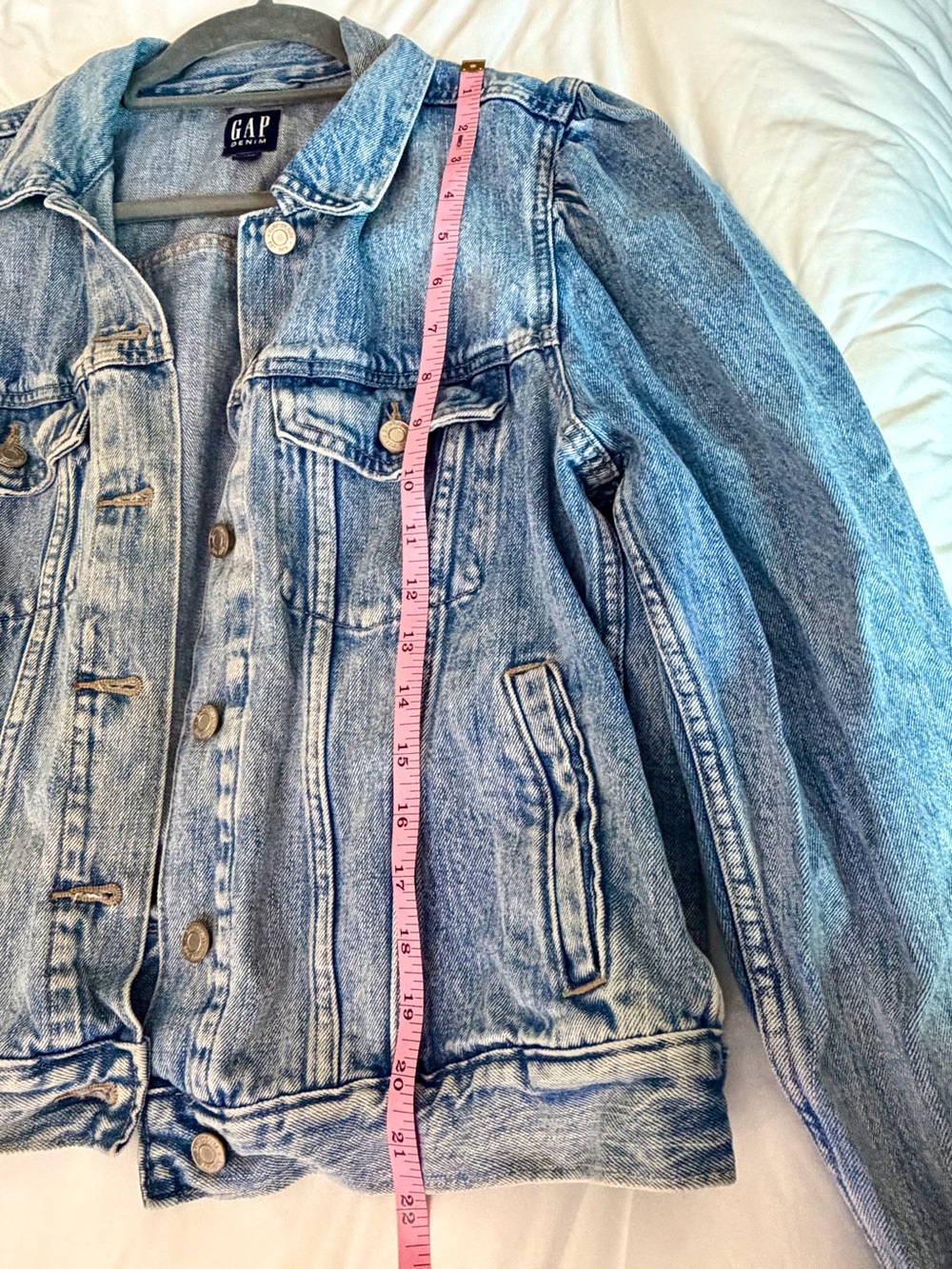 Gap Puff Sleeve Denim Jacket XL Medium Wash Statement Sleeve - Picture 7 of 11